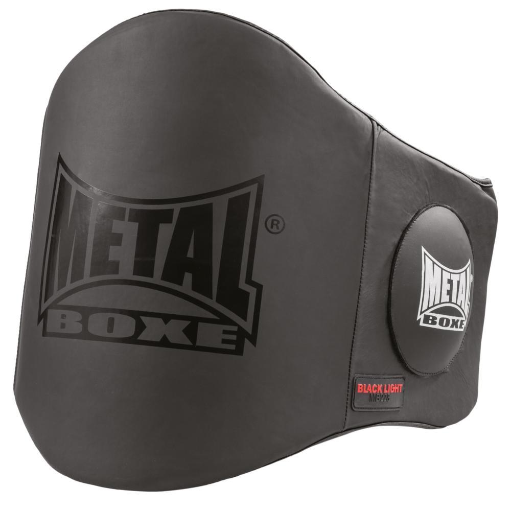 Black synthetic leather Ceinture Abdominale de frappe with high-density foam protection and Velcro closure for combat sports training