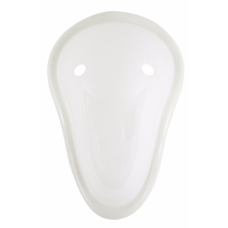 White plastic protective shell for men's sports training by Adidas with ergonomic design and ventilation holes