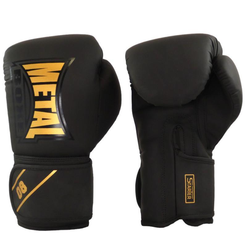 Black and gold Metal Boxe starter training gloves for juniors with premium PU and velcro wrist strap