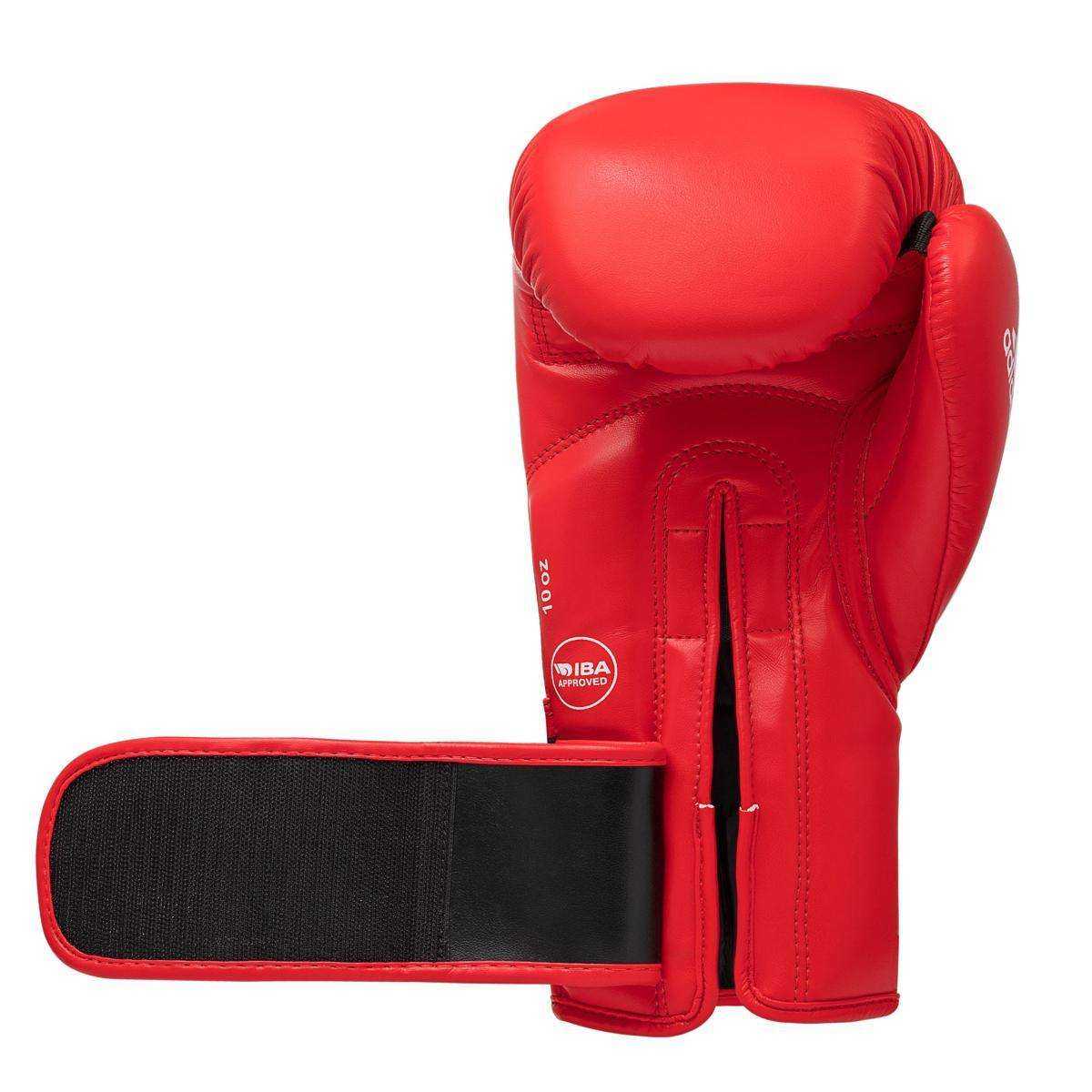 Gants de boxe amateur FFB Adidas rouges en PU avec fermeture scratch, approuvés IBA pour compétition