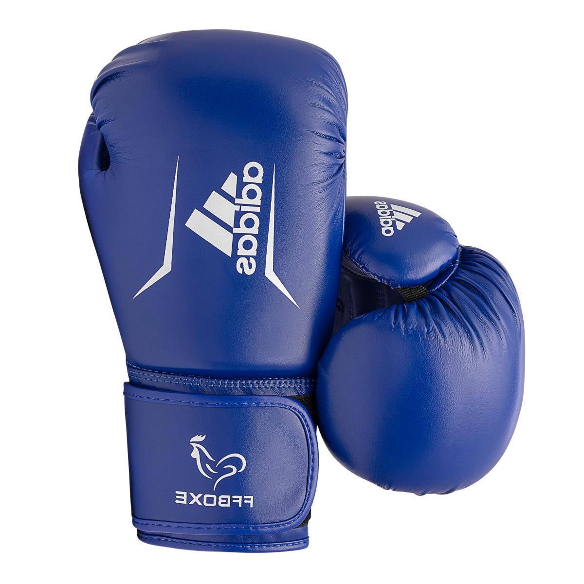 Blue Adidas Gants de Boxe Educative boxing gloves with FFBoxe logo designed for beginners and training