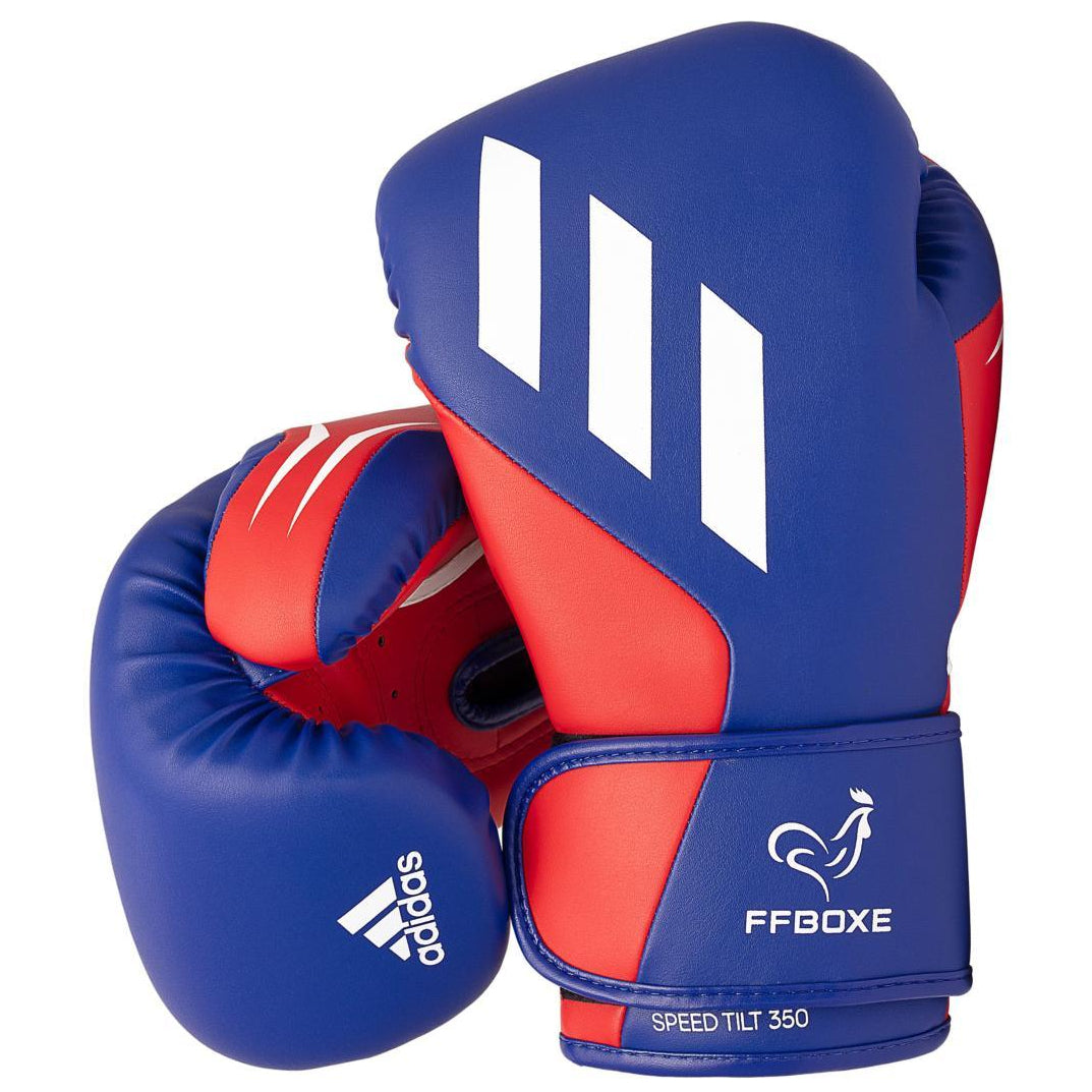 Blue white and red Adidas Gants de Boxe FFB vegan cactus leather boxing gloves with Velcro strap