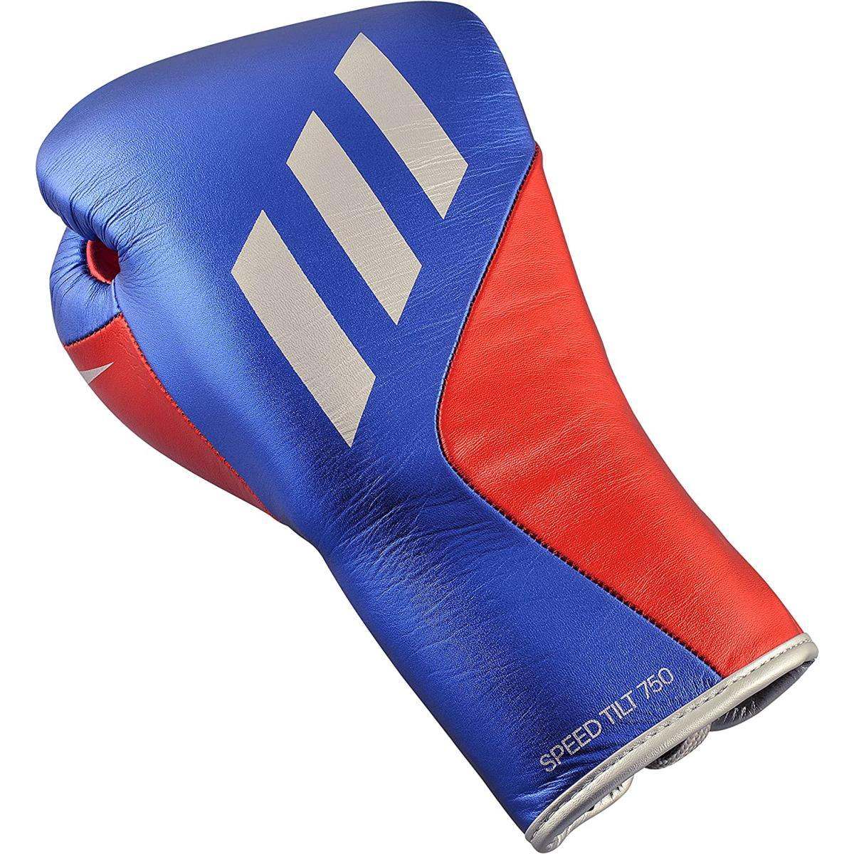 Gants de boxe Pro Adidas Speed Tilt 750 à lacets, cuir, technologie Tilt System, couleurs blanc et or, taille 8 Oz et 10 Oz, boxe anglaise, combats professionnels.