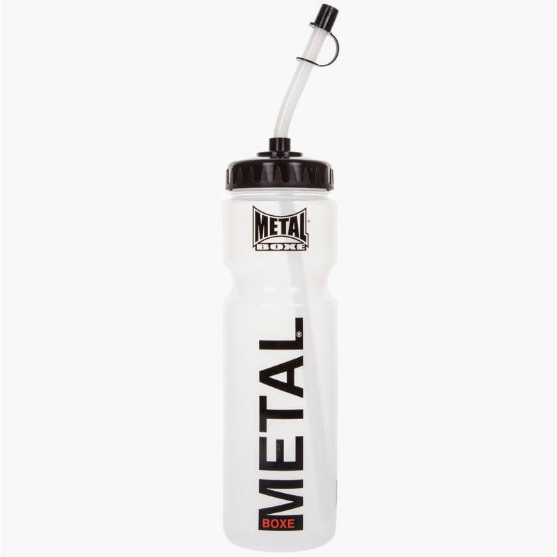 White 800ml Metal Boxe sports water bottle with black cap and flexible straw for boxing hydration