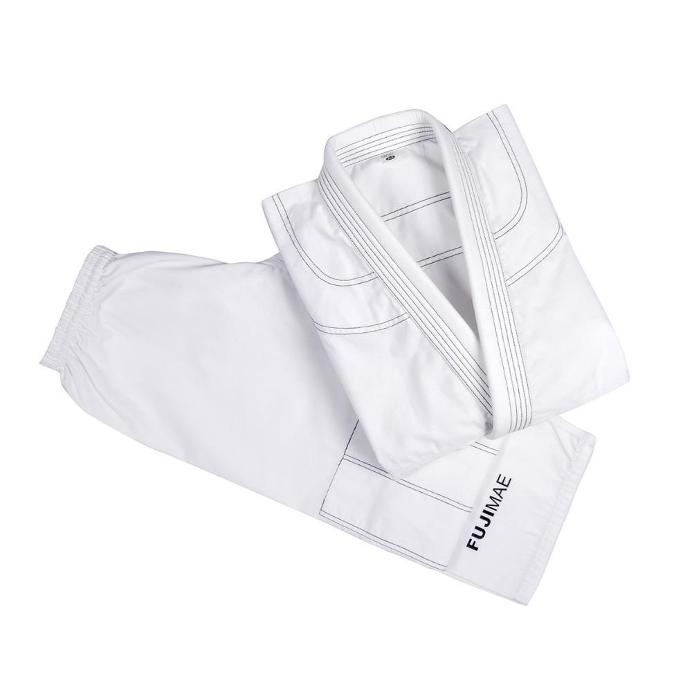 White Jiu Jitsu Brésilien Gi Basic FUJIMAE with reinforced collar and knees for beginners