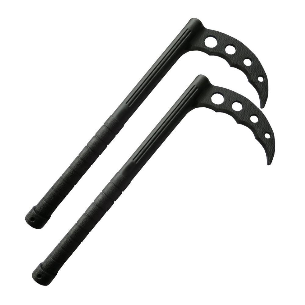 Pair of black FUJIMAE kamas in rigid polypropylene for martial arts training
