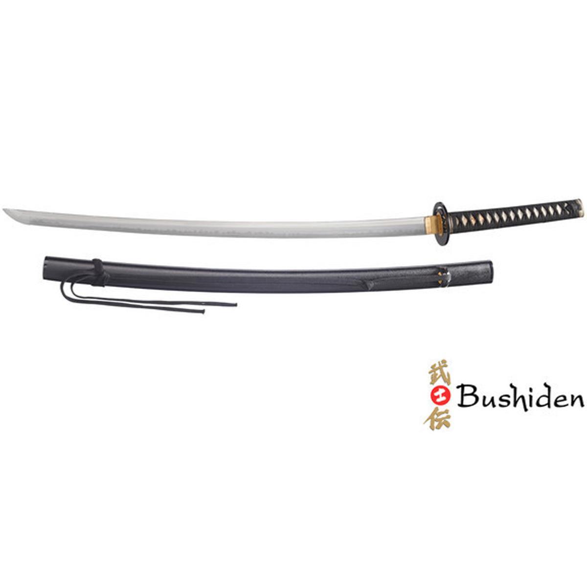Katana Bushiden Ookaze 73 cm steel blade with black cotton tsuka-ito and wooden saya sheath