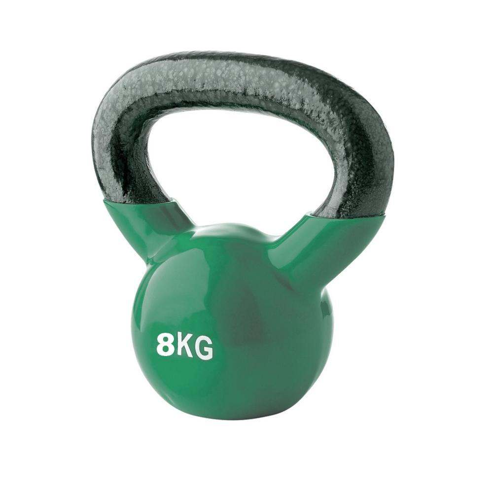 Green 8kg kettlebell Tremblay with cast iron and vinyl coating for fitness and strength training