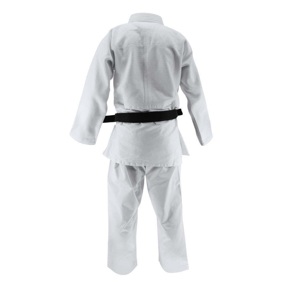 Back view of white Kimono de Judo Adidas J690 Quest with black belt for training and competition
