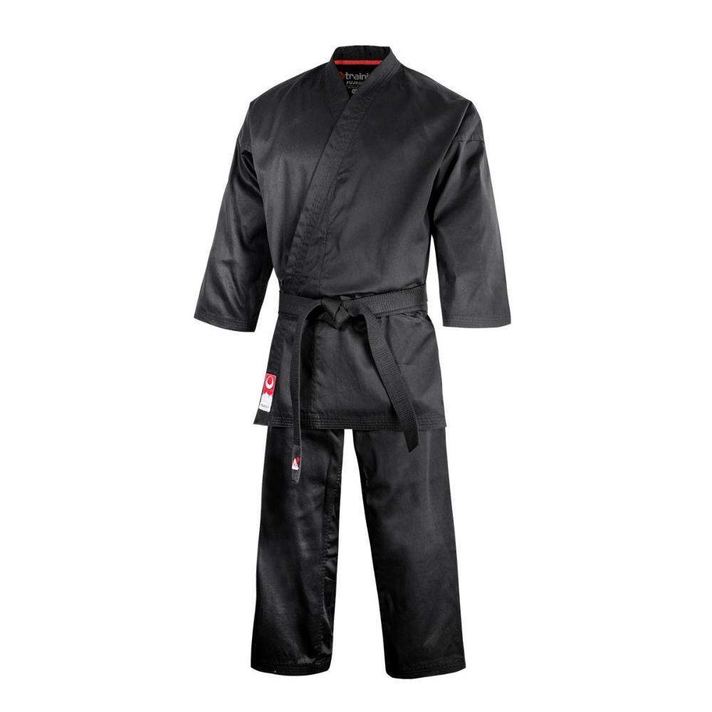 Black Kimono de Karaté FUJIMAE with elastic waistband pants, lightweight breathable cotton for karate training and beginners
