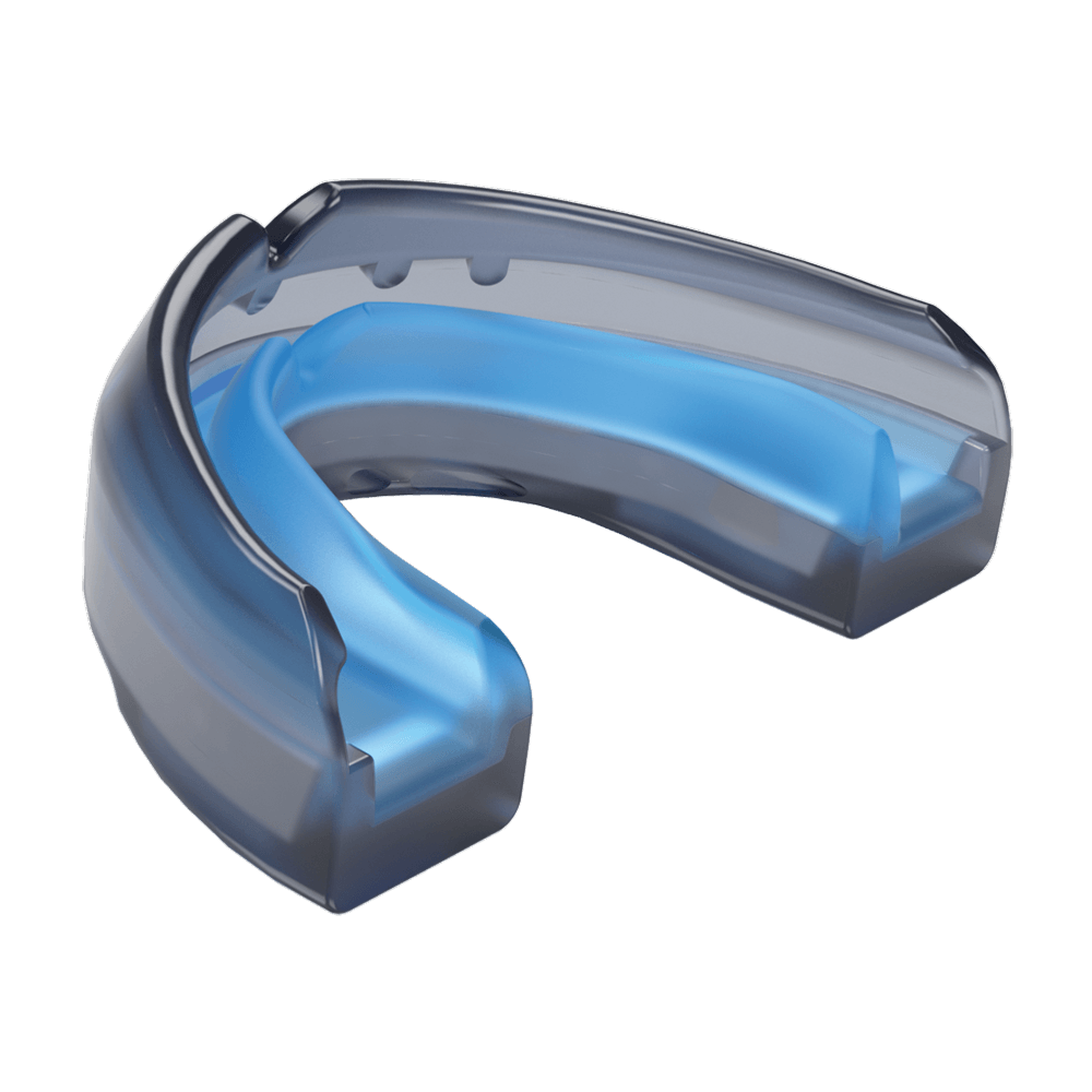 Protège-dents orthodontique Shock Doctor Gel Ultra in blue and black silicone with triple-layer design and transport case
