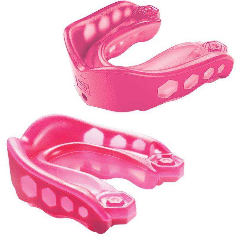Protège-dents Gel Max Shock Doctor rose en gel absorbant pour protection maximale des dents et mâchoires.