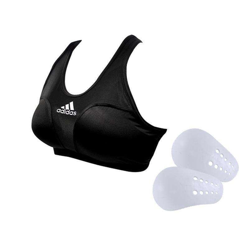 Black Adidas sports bra with removable protective inserts and aeroready ventilation technology for women