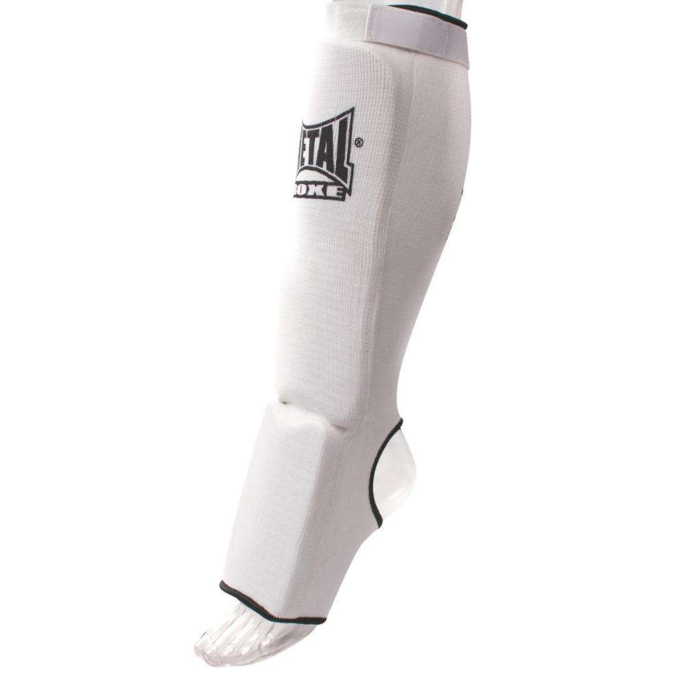 Protège-tibia + pieds élastique Metal Boxe MB153 blanc