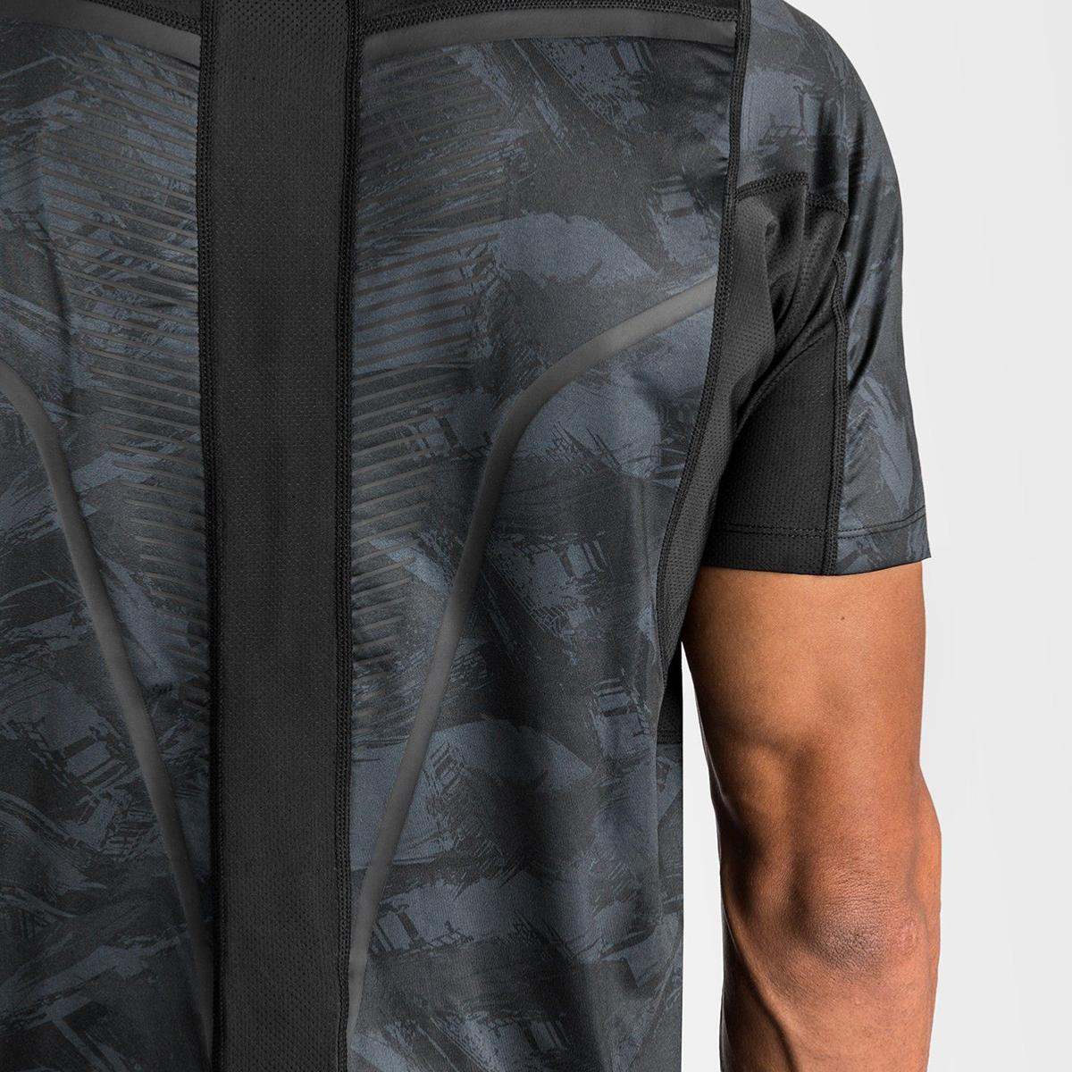 Back view of Venum Electron 3.0 short sleeve t-shirt in gray and black with Dry Tech fabric and mesh ventilation panels