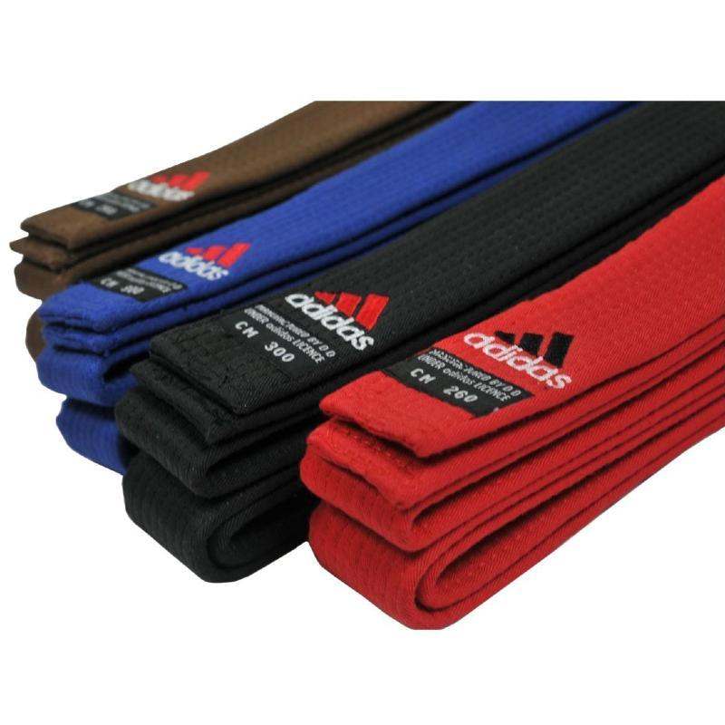 Set of Adidas Ceinture Arts Martiaux Elite judo and martial arts belts in multiple colors with embroidered logo.