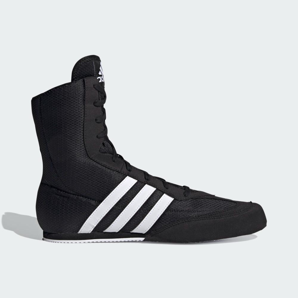 Black and white Adidas Box Hog 2.0 lightweight boxing shoes with EVA sole and mesh ventilation for boxing training and competition