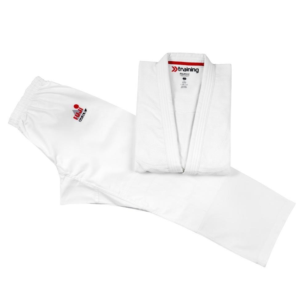 White Judogi Training FUJIMAE judo gi set with reinforced polycotton fabric and elastic waistband pants