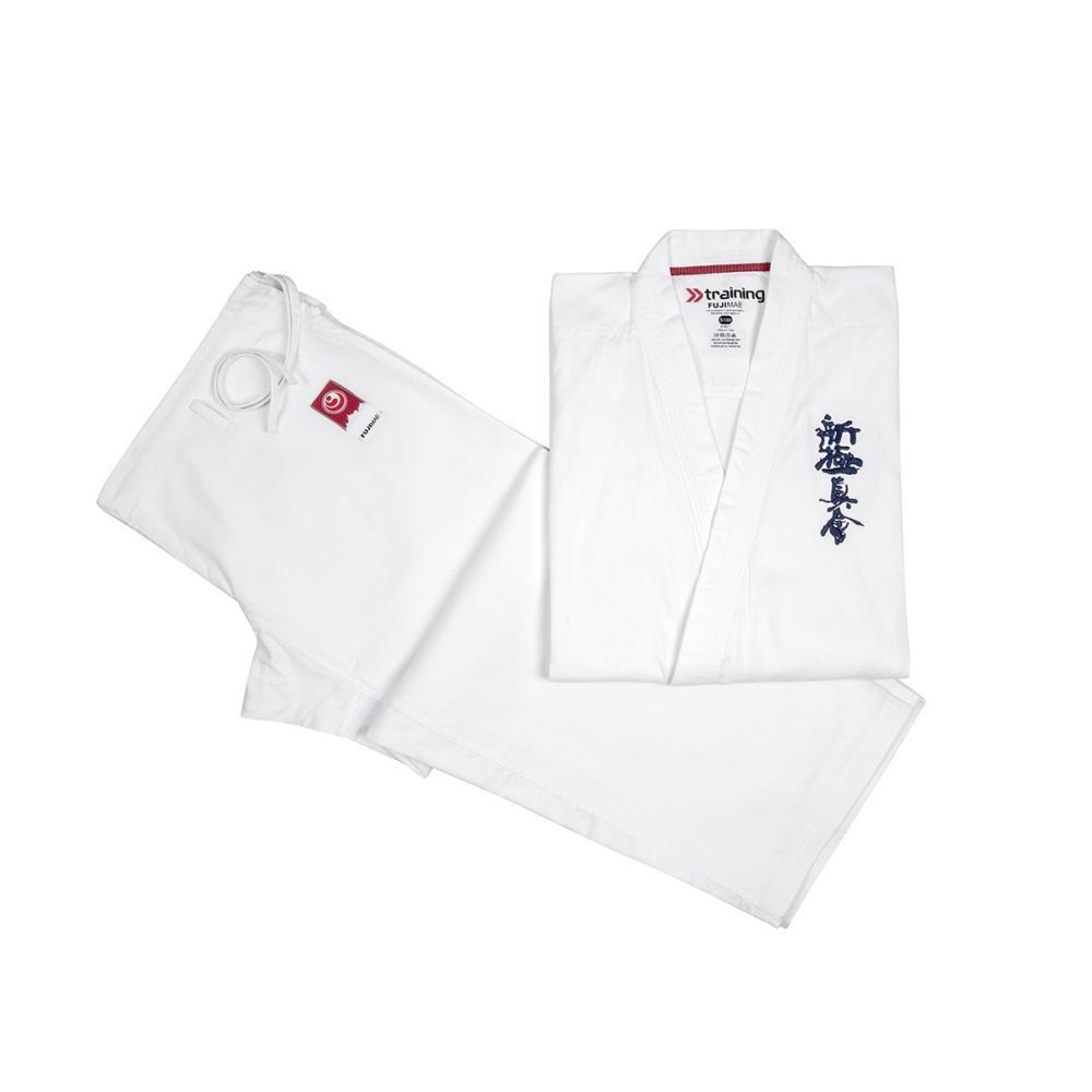 White Kimono de Karaté ShinKyokushinkai Training FUJIMAE with blue Shinkyokushinkai embroidery and traditional drawstring pants