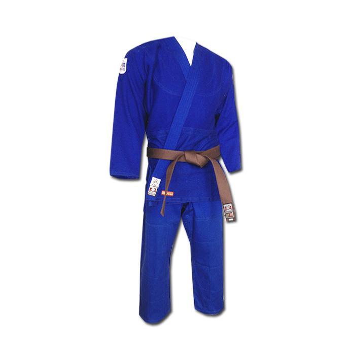 Blue Noris White Tiger Challenger judo kimono set for intermediate practitioners with reinforced rice grain jacket and knee-patched pants