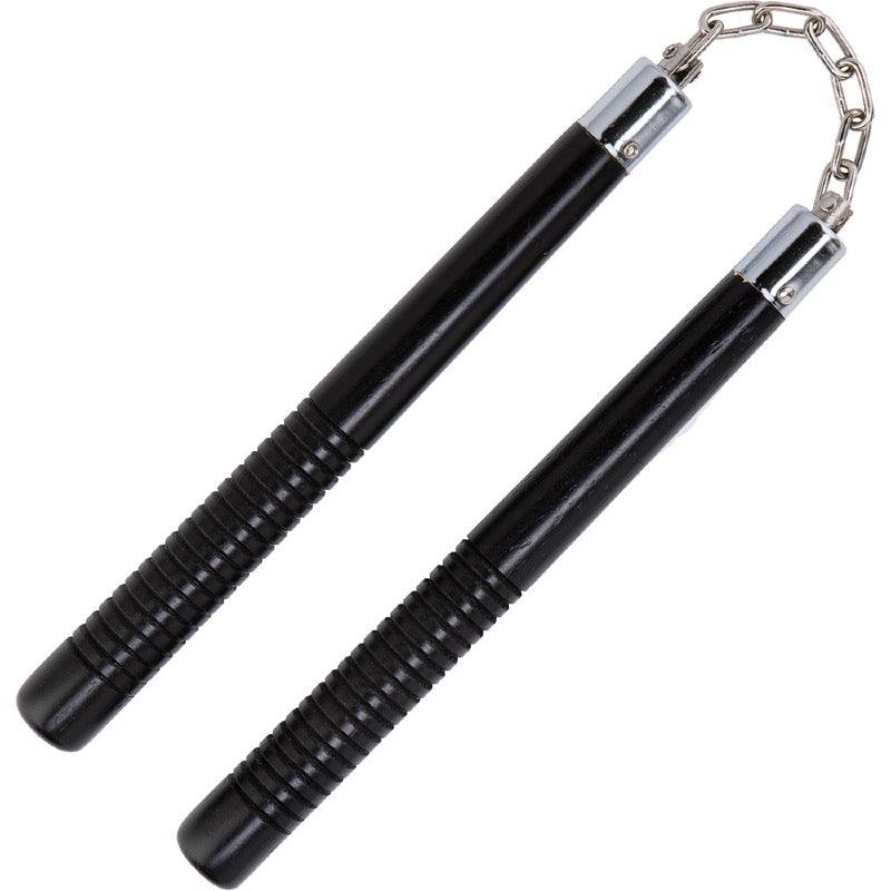Black wooden nunchaku with chain, 30 cm length for martial arts practice