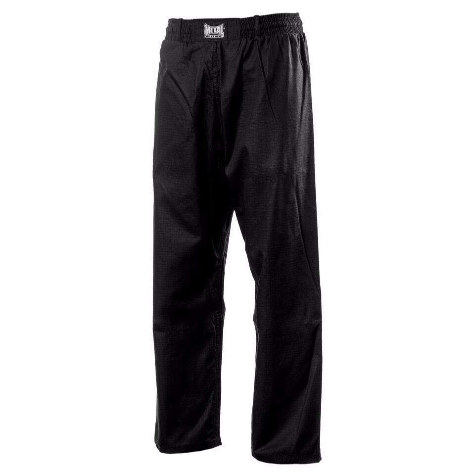 Black Krav Maga Metal Boxe MB59K ripstop cotton training pants with elastic waist and gusset for self-defense and martial arts.
