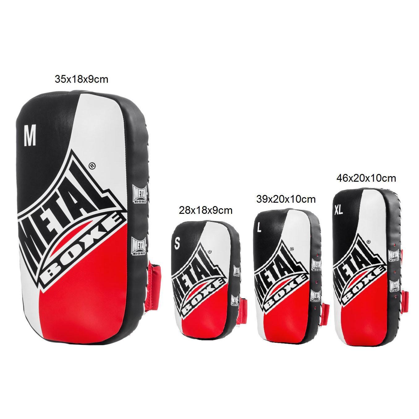 Metal Boxe Club Line pao punching pads in black, white, and red, available in sizes S, M, L, XL for Muay Thai and Kick Boxing training.