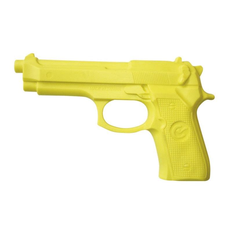 Yellow Dojo Master training pistol made of durable thermoplastic rubber, realistic Beretta 92 size replica without trigger for safe self-defense practice and martial arts training
