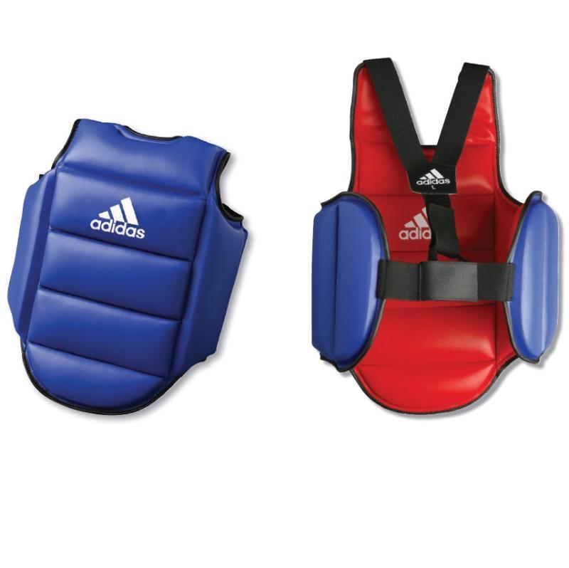 Reversible Adidas boxing and karate chest protector in red and blue with EVA padding and adjustable straps