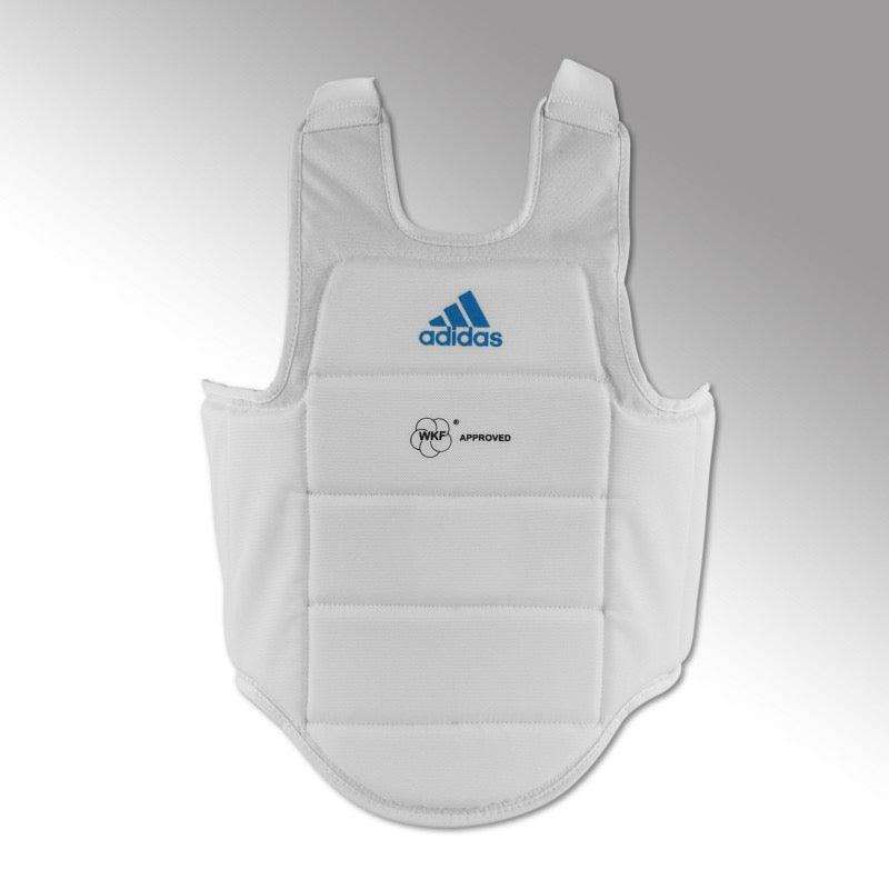 White adidas plastron karate WKF kumite with EVA foam padding and WKF approval for kumite competitions