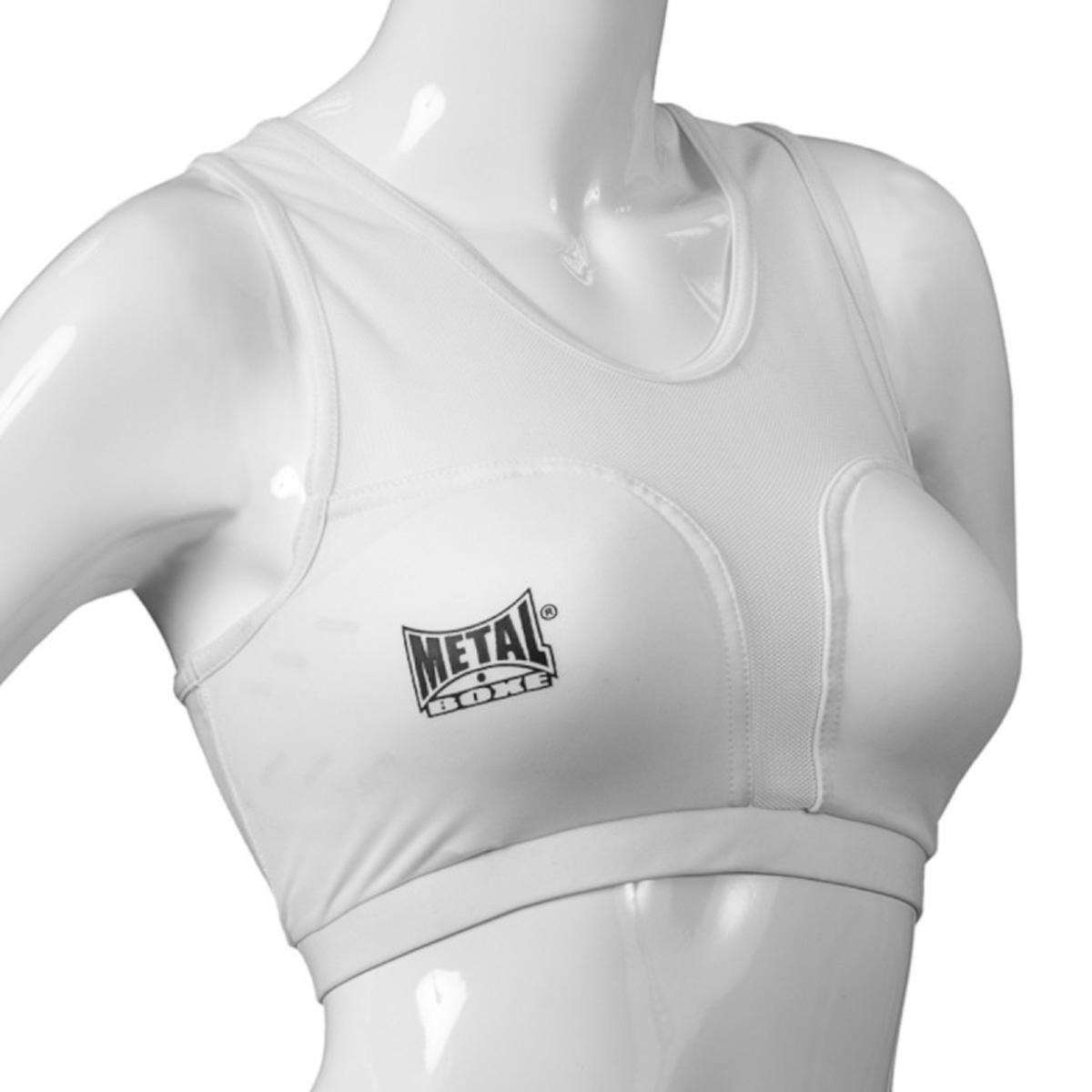 White Metal Boxe protective sports bra with removable cups for women