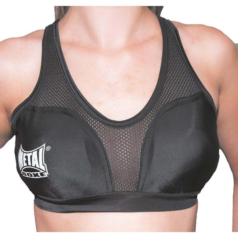 Black Metal Boxe sports bra with protective removable cups for women's combat sports