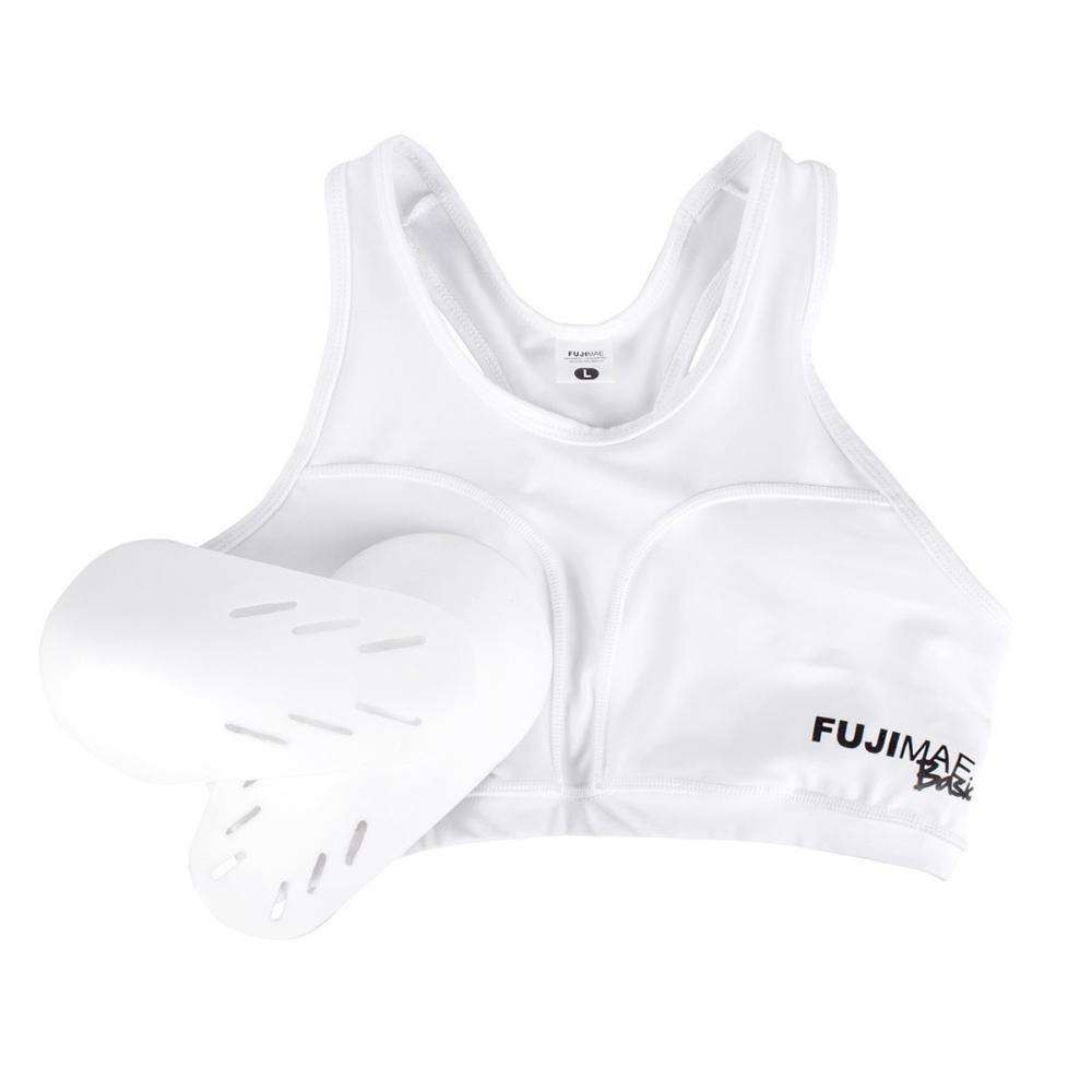 White FUJIMAE Basic women's sports bra with removable protective polyethylene cups for martial arts and combat sports