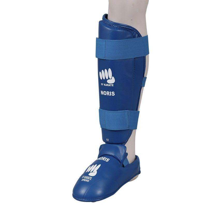 Protège tibia+pieds FFKarate - Noris bleu