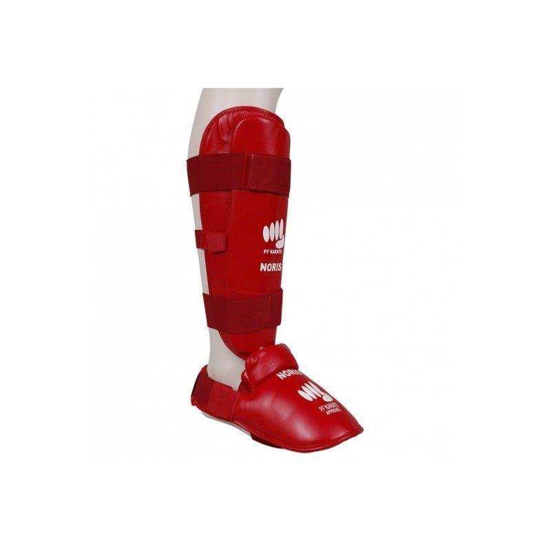 Protège tibia+pieds FFKarate - Noris rouge