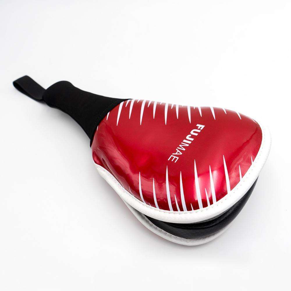Raquette Pang Pang FUJIMAE rouge brillante pour entraînement arts martiaux avec mousse haute densité et élastique poignet