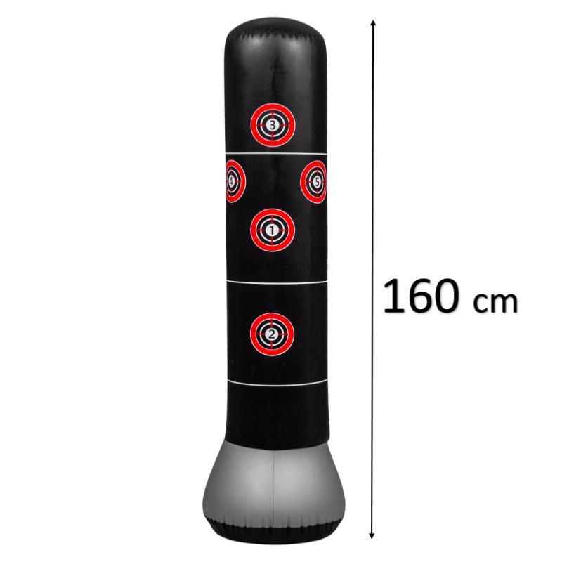 Inflatable freestanding punching bag Metal Boxe Culbuto 160 cm with target marks in black, gray, and red for home boxing and martial arts training