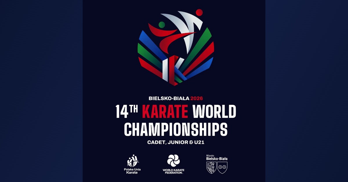Visuel officiel des 14e championnats du monde cadets, juniors et U21 de karaté 2026 à Bielsko-Biala, du 14 au 18 octobre