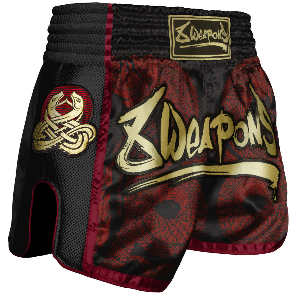 Short de Muay Thai - 8 WEAPONS - Sak Yant Naga - Noir/Rouge