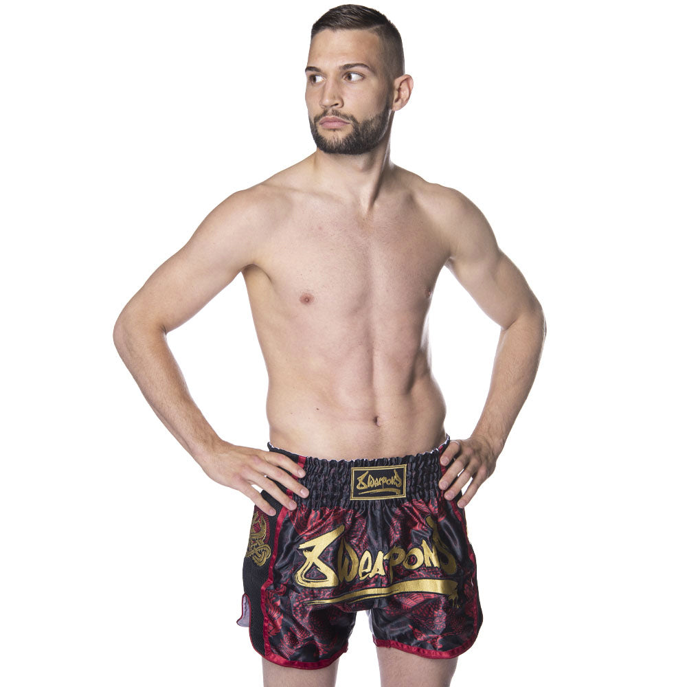 Short de Muay Thai - 8 WEAPONS - Sak Yant Naga - Noir/Rouge