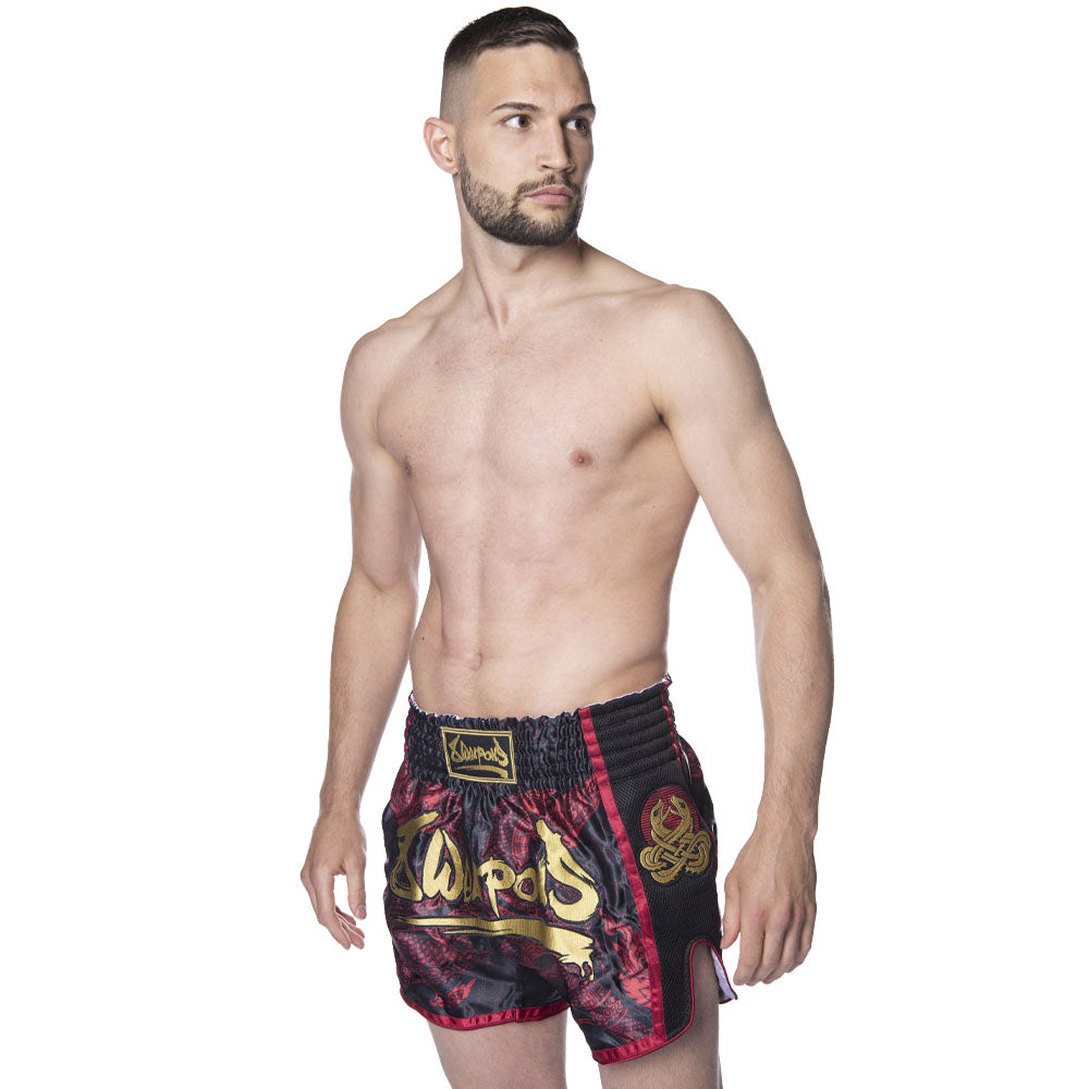 Short de Muay Thai - 8 WEAPONS - Sak Yant Naga - Noir/Rouge