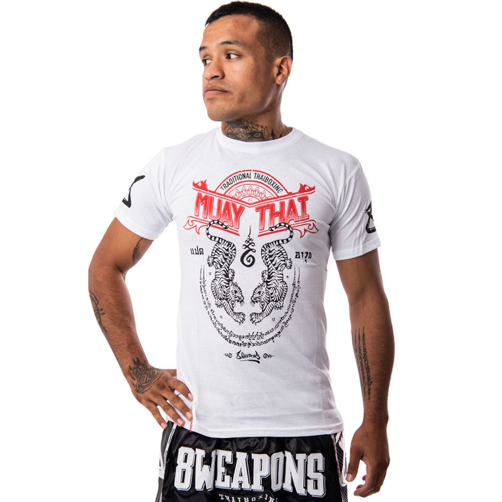 T-shirt - 8 WEAPONS - Sak Yant Tigers Muay Thaï - Blanc