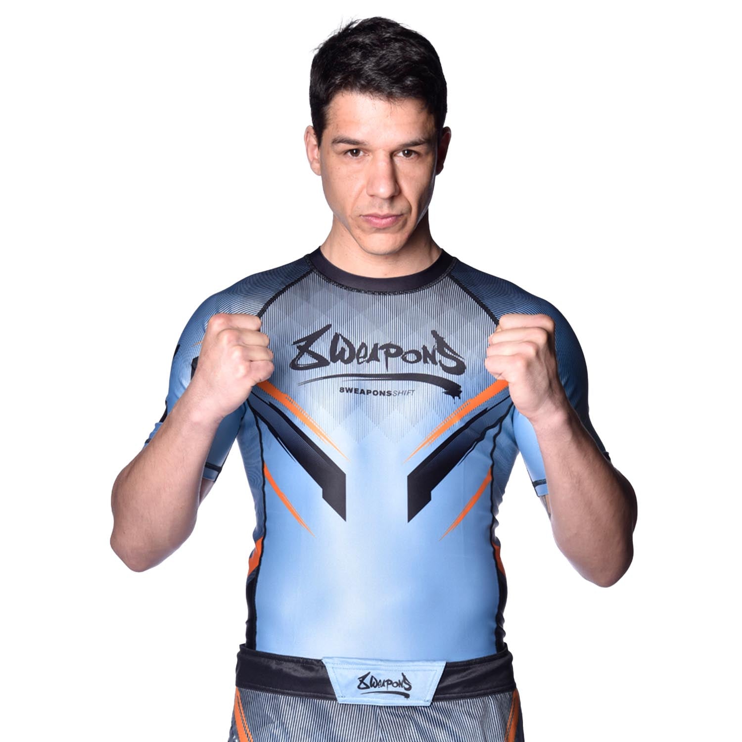 Rashguard Manches Courtes - 8 WEAPONS - Shift - Gris glacé/Orange
