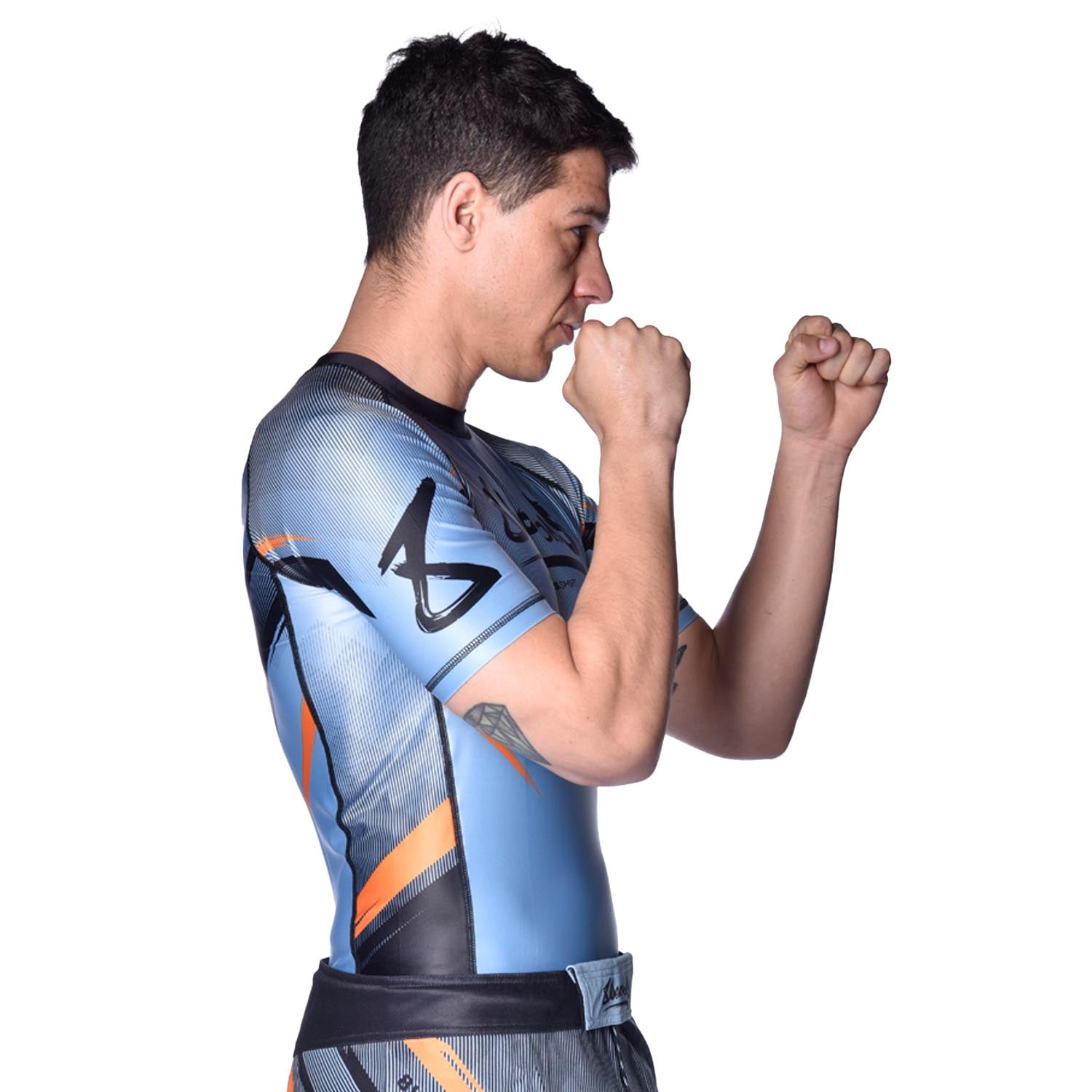 Rashguard Manches Courtes - 8 WEAPONS - Shift - Gris glacé/Orange