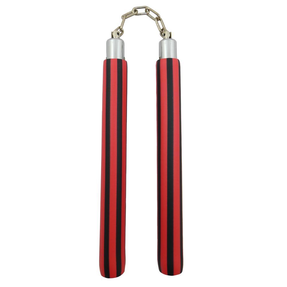 Nunchaku mousse chaîne rayé Dojo Master noir/rouge