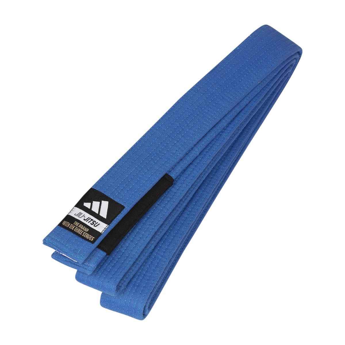 Blue Adidas Ceinture Jiu Jistu Brésilien belt with reinforced stitching and official patch for Brazilian Jiu Jitsu practitioners