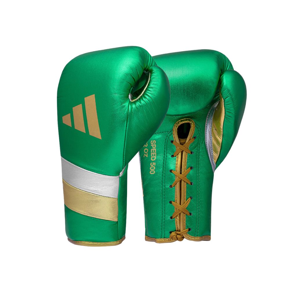 Gants de Boxe Adidas à lacets entrainement et compétition Speed 500 - Vert/Or