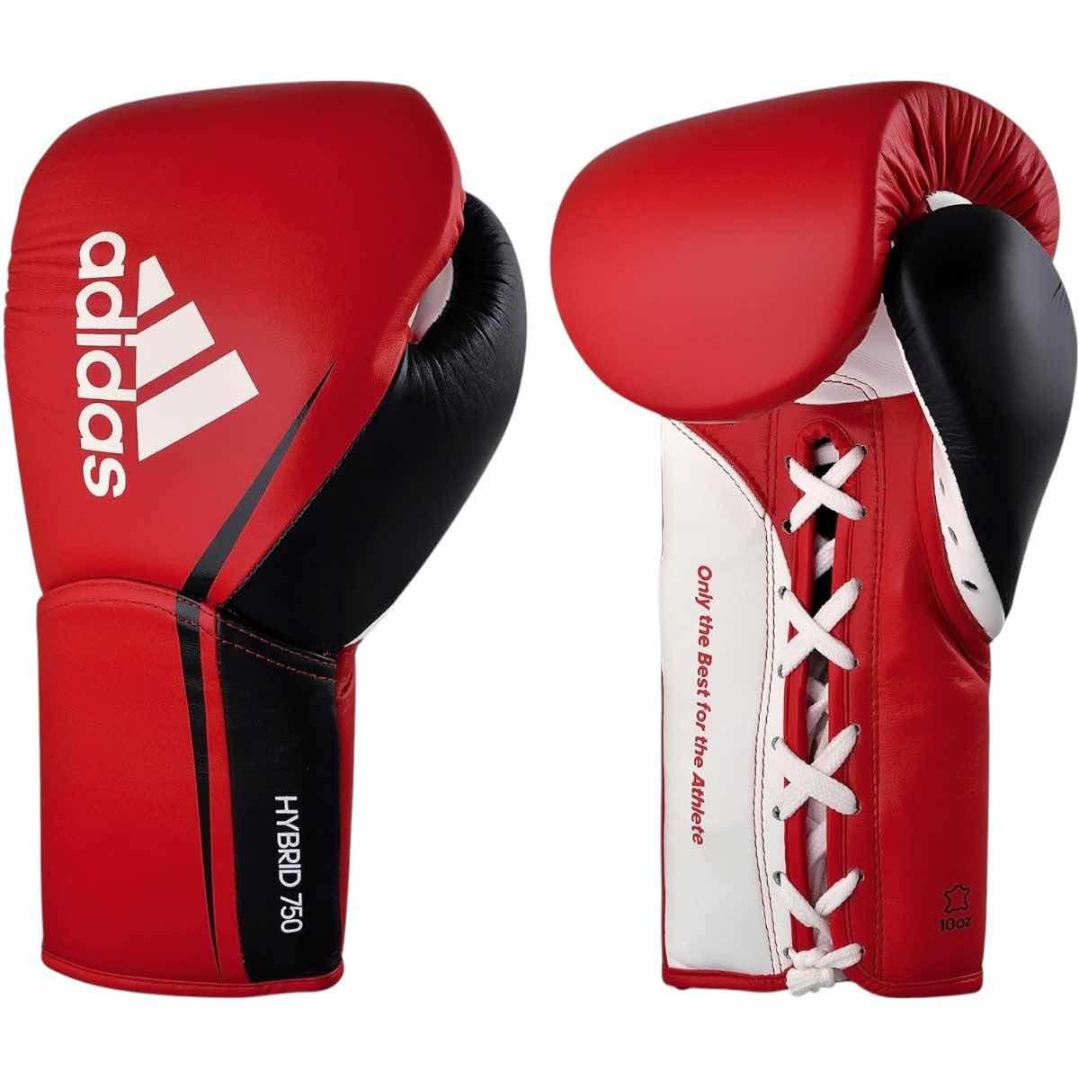 Gants de boxe Pro à lacets Adidas Hybrid 750 - Rouge/Blanc/Noir