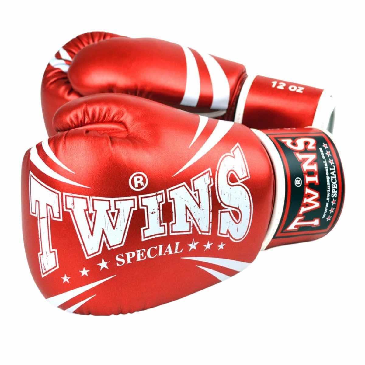 Gants de Boxe Twins TW6 Skintex Metal Velcro rouge paire