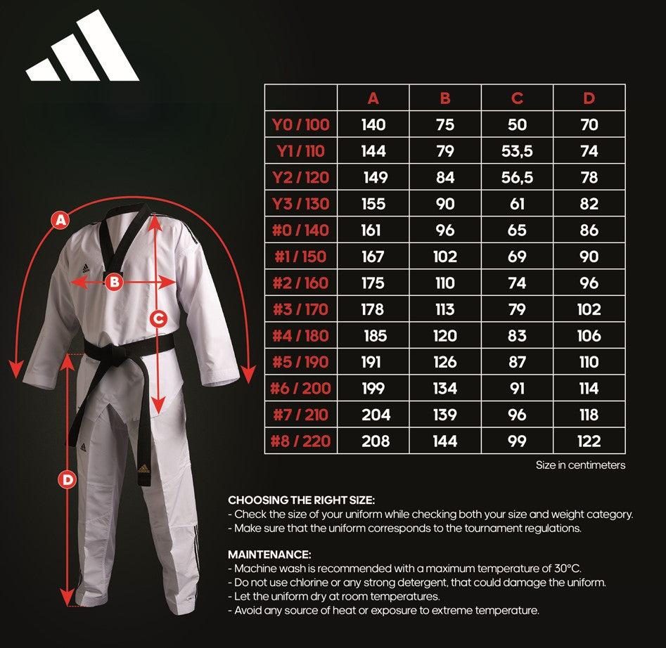  Guide taille Dobok Taekwondo Adidas